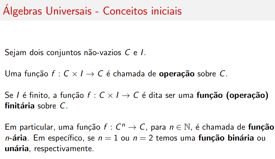 Conceitos iniciais de Álgebra Universal