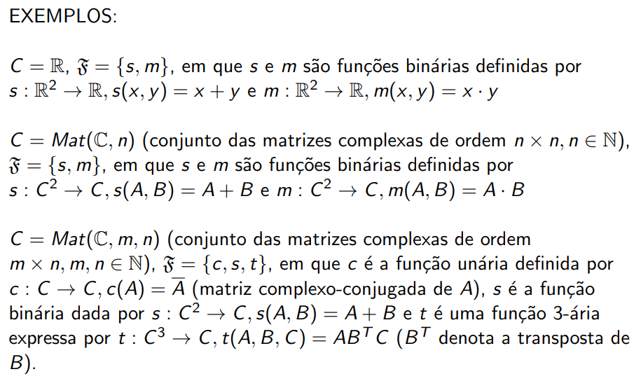 Exemplos de álgebras universais