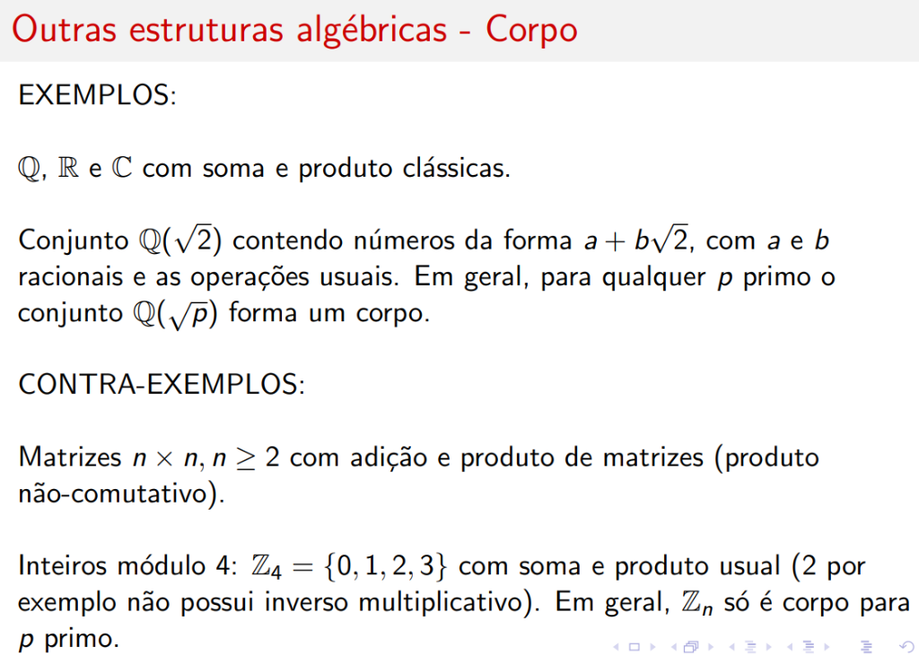 Exemplos e contra-exemplos de Corpo