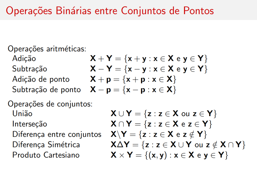Resumo operações binárias entre conjuntos