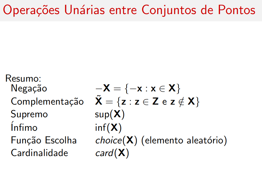 Resumo operações unárias entre conjuntos
