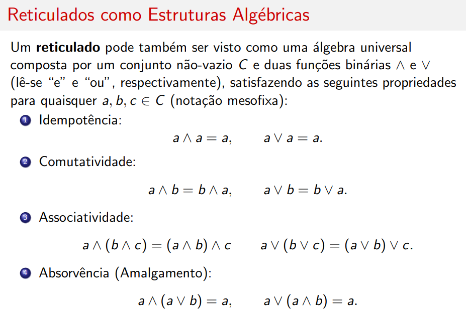 Propriedades dos reticulados como estruturas algébricas