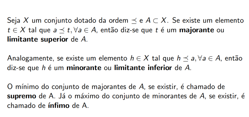 Definição de majorante, minorante, supremo e ínfimo